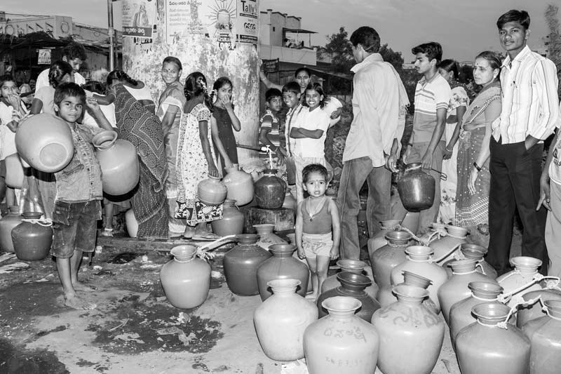 Urban Drinking Water Challenges - Queue and rush for water at a public tapstand in Anantpur city, Andhra Pradesh